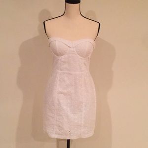 White eyelet cotton strapless dress